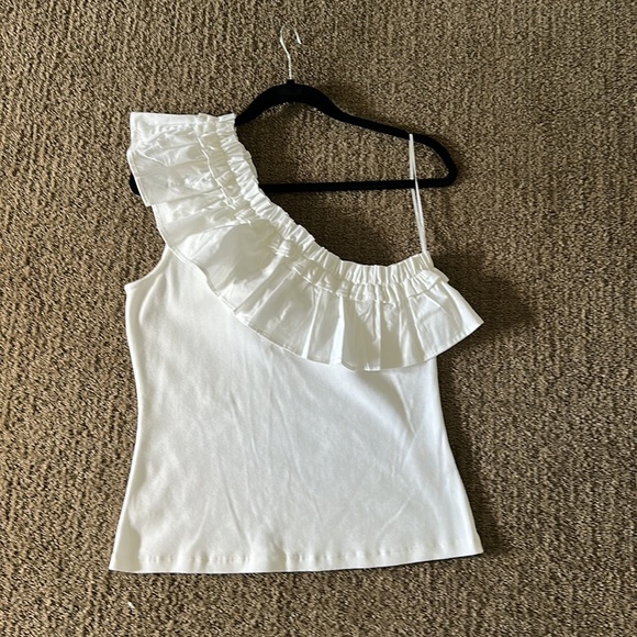 1 shoulder white ruffle shirt. By porridge. New with tags. Ribbed texture body. - Picture 6 of 6